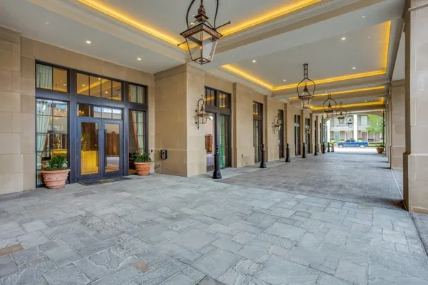 a view of lobby with chandelier