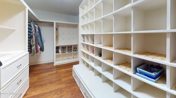 a view of small space with racks on the wall