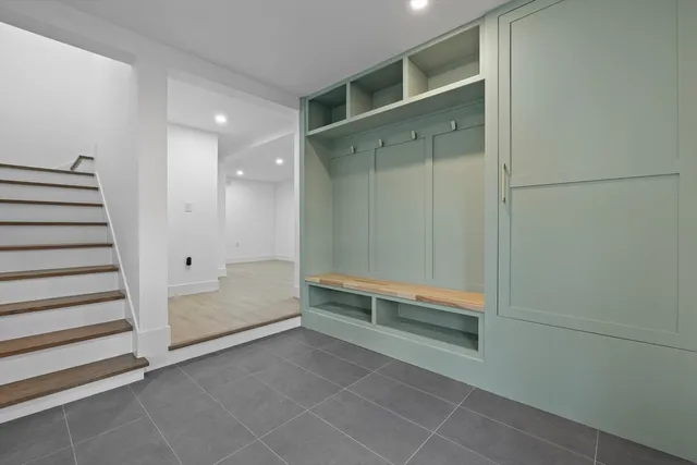 a bathroom with a shower and a tub