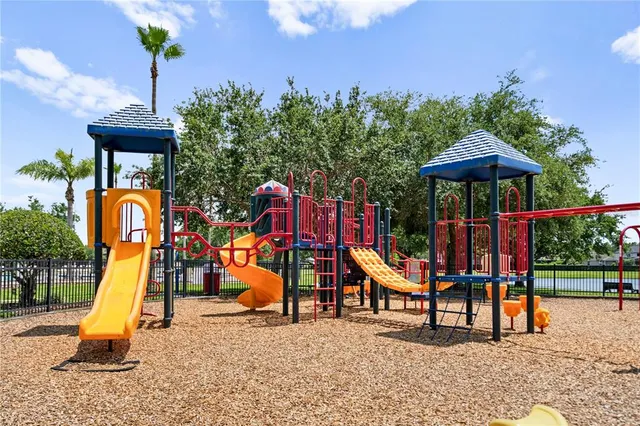 a view of a park with slide