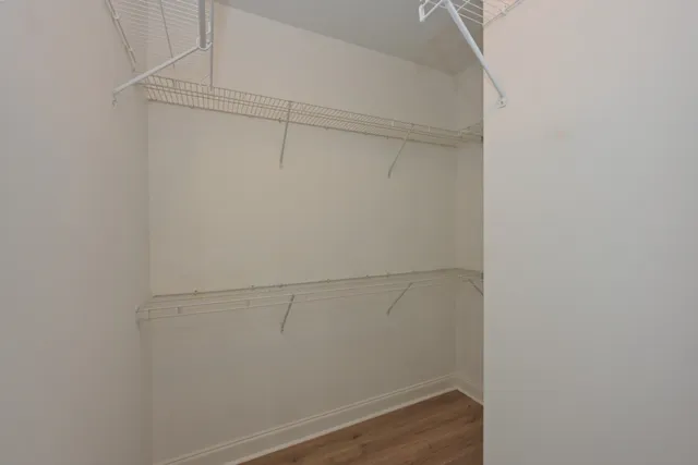 a view of a room with racks on the wall