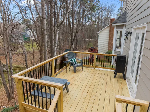 a view of a bench on wooden floor