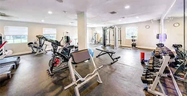 a view of a room with gym equipment