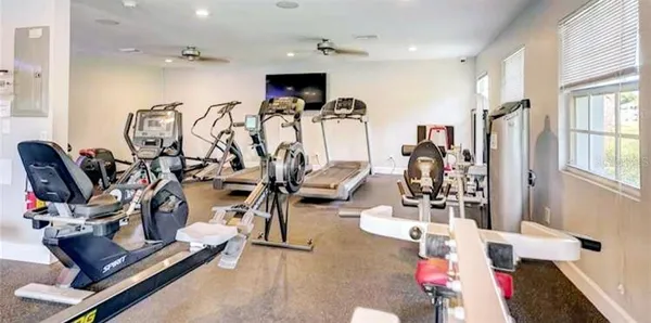 a view of a room with gym equipment