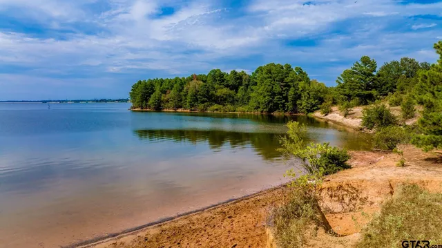 a view of a lake with a yard