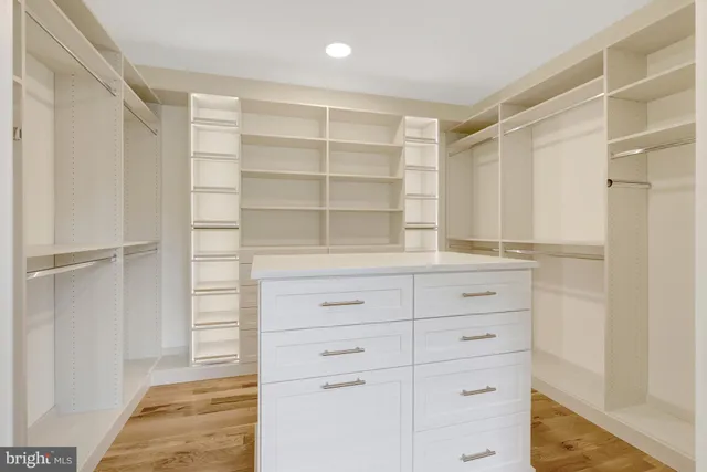 a view of walk in closet with empty racks