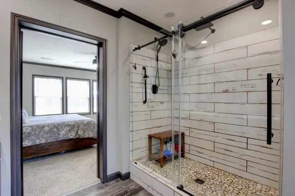 a bathroom with a sink and a shower