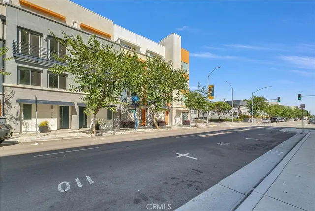 a front view of a building with street view