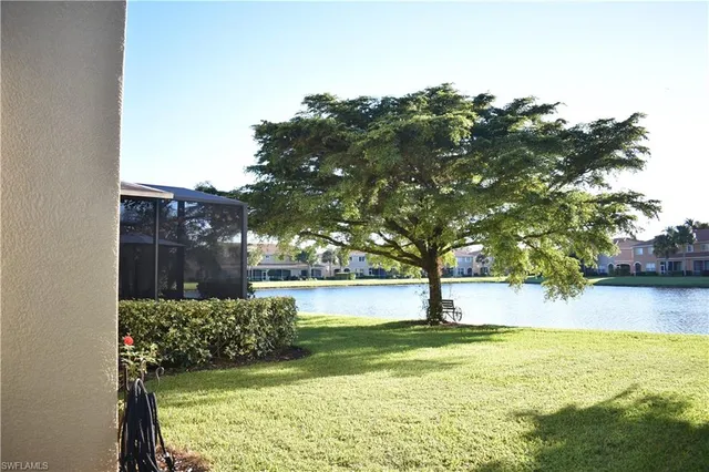 a view of a fountain in the garden