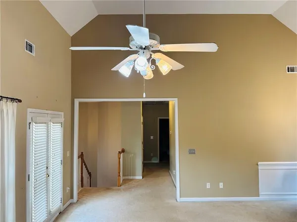 a view of a livingroom with a chandelier
