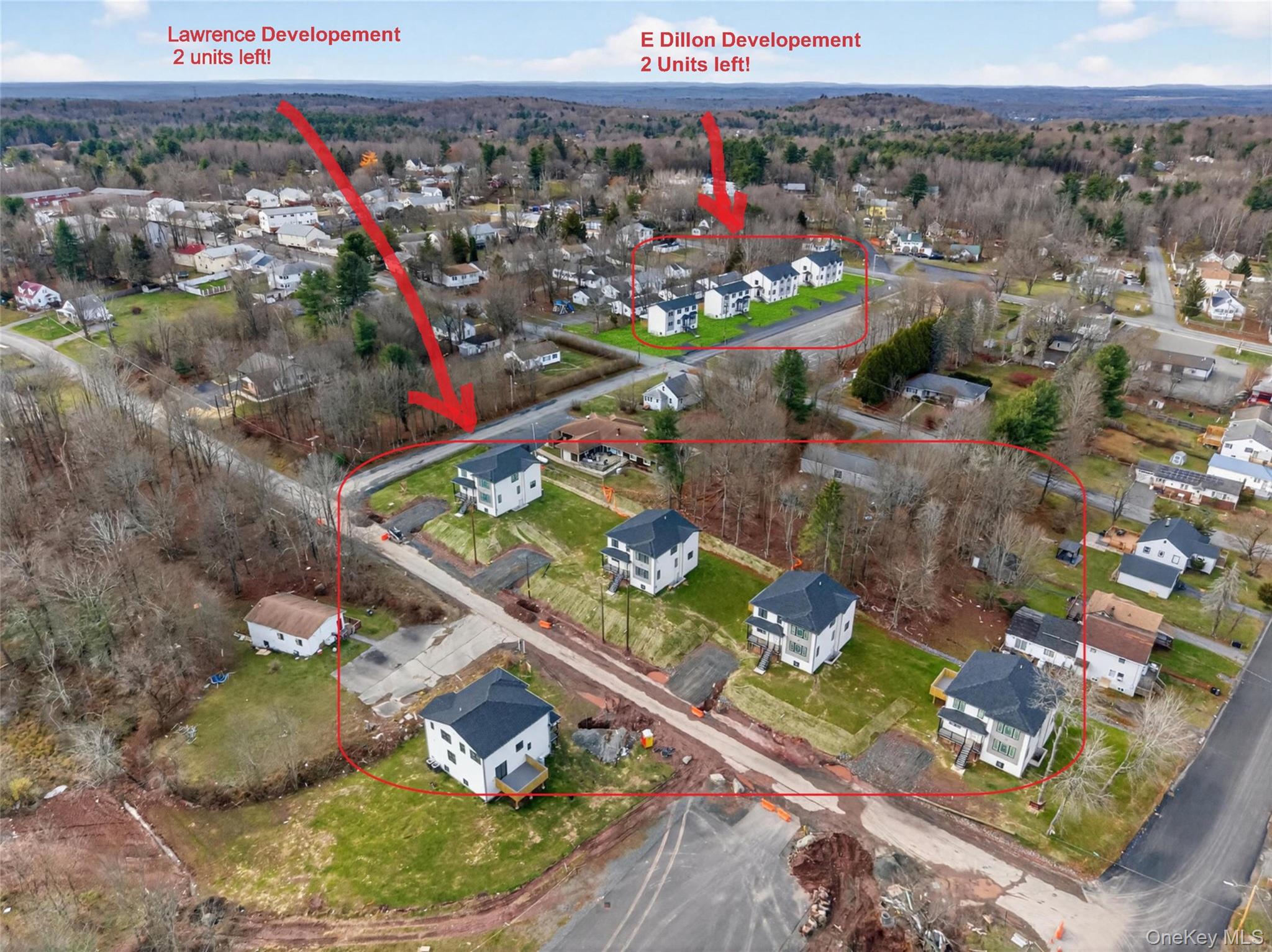 14 East Dillon Road Monticello, NY 12701 - Photo 2 of 50 Aerial perspective of suburban area featuring property boundaries highlighted