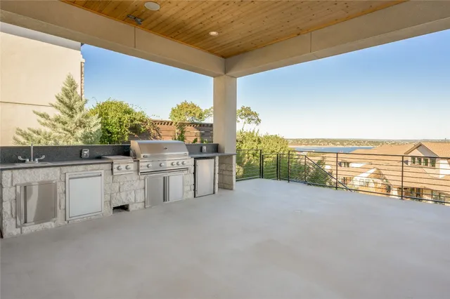 a view of an ocean and a balcony