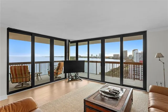 a balcony with city view