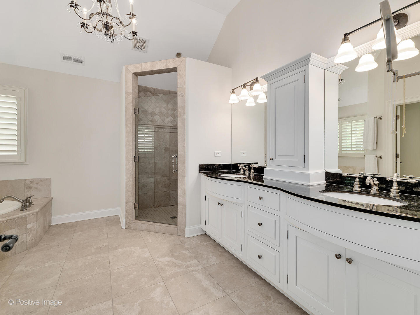 308 North County Line Road Hinsdale, IL 60521 - Photo 26 of 40 a spacious bathroom with a granite countertop sink a mirror and a shower