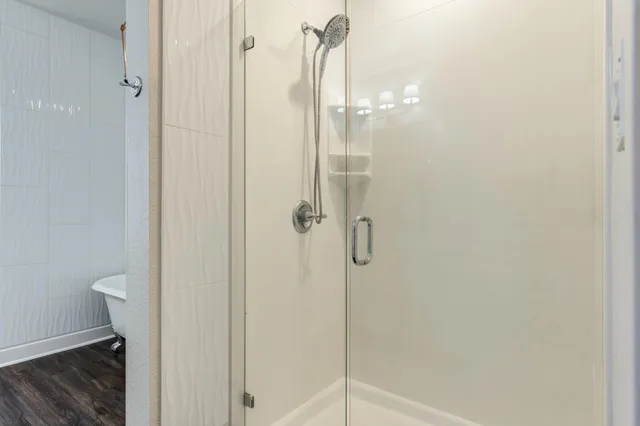 a bathroom with a shower