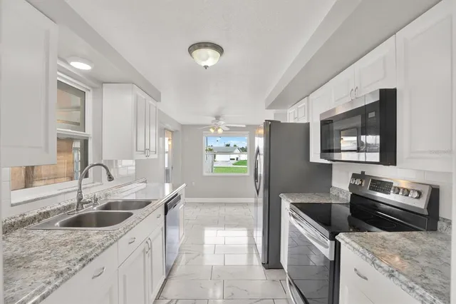a kitchen that has a sink and a stove