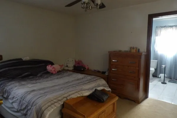 a bedroom with a bed and a dresser