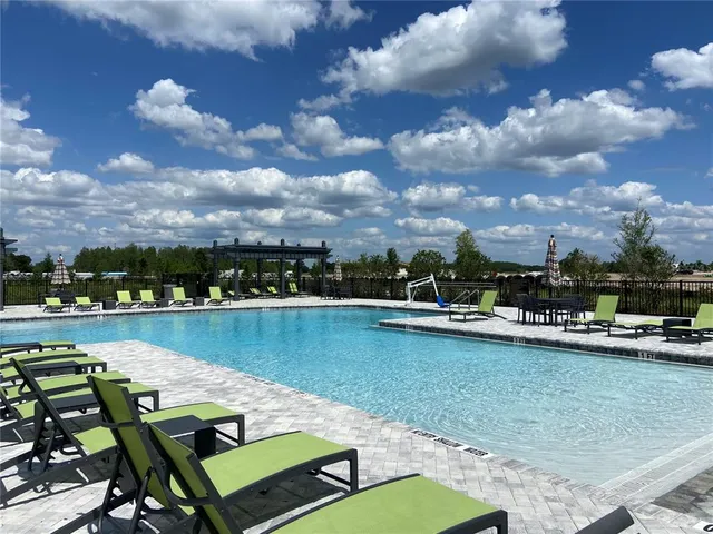 a view of a park with a slide