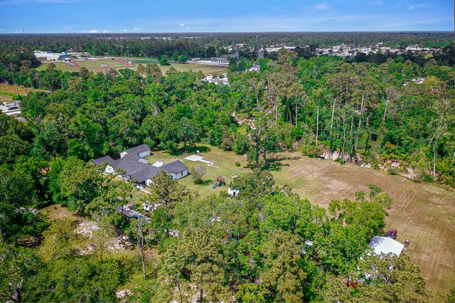 a view of a large green field with lots of bushes
