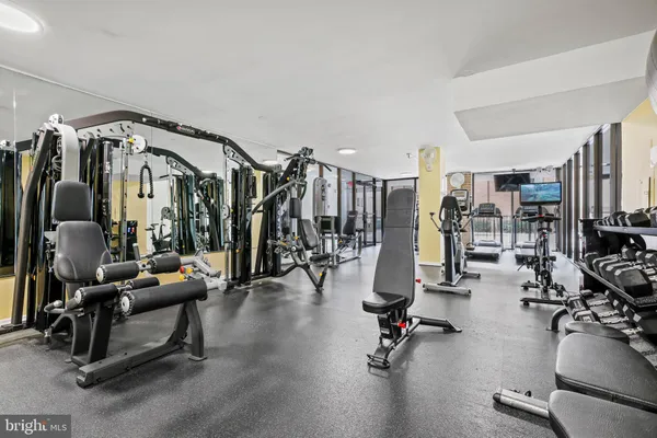 a view of a room with gym equipment