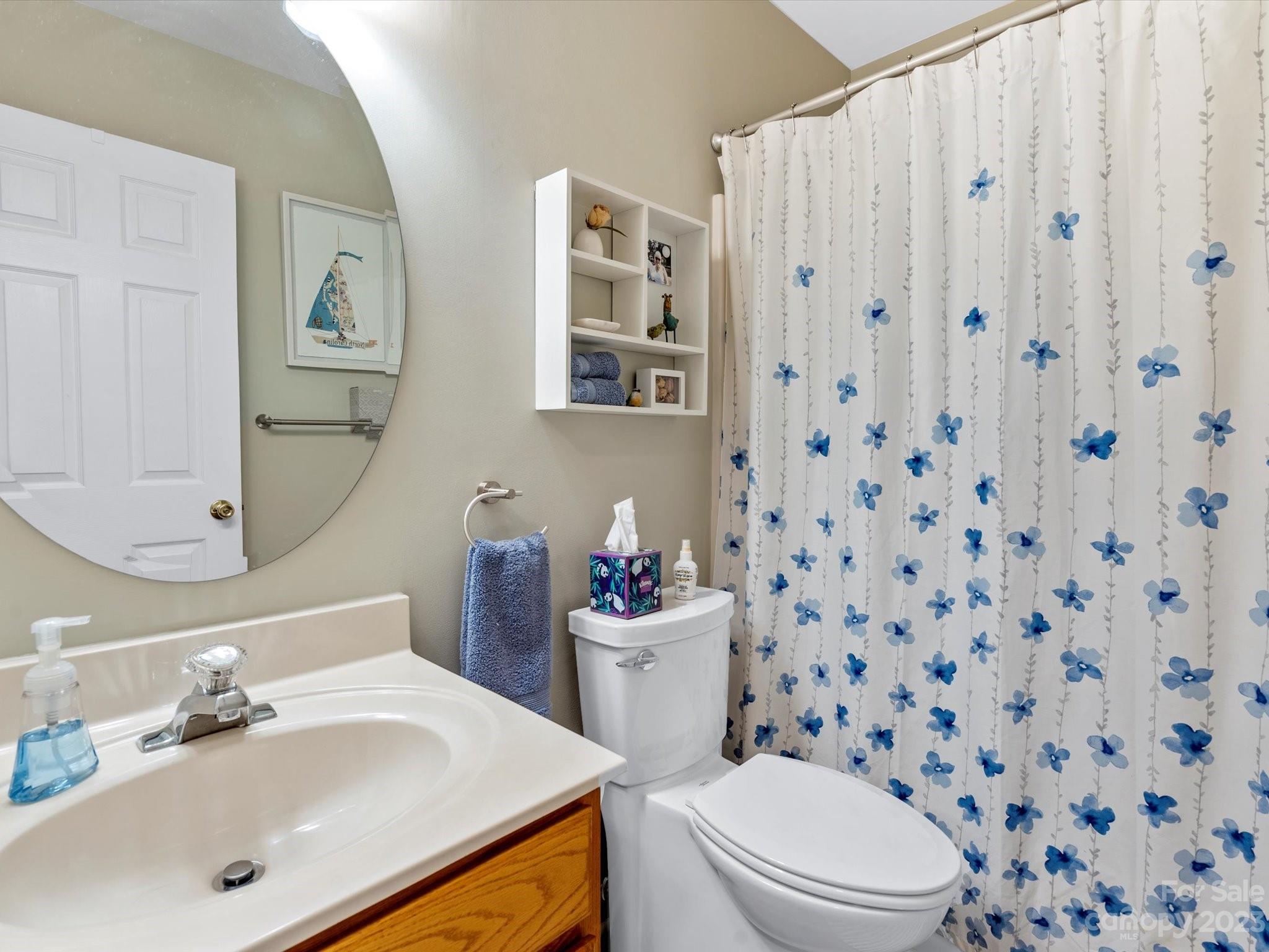 14510 Arbor Ridge Drive Charlotte, NC 28273 - Photo 25 of 34 a bathroom with a sink a toilet and shower curtain