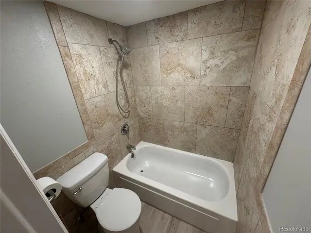 a bathroom with a toilet and a bathtub