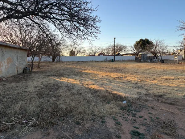 a view of a yard with a fountain
