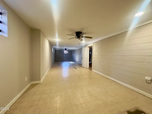 a view of a hallway with a garage