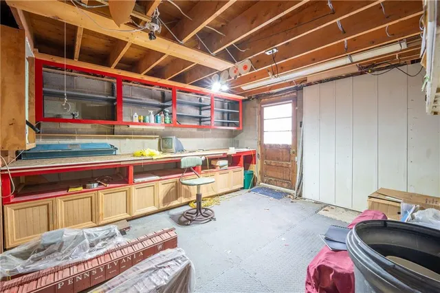 a storage room with furniture