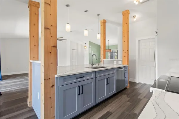 a spacious bathroom with a double vanity sink and a mirror