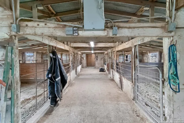 a view of a garage with table and chairs