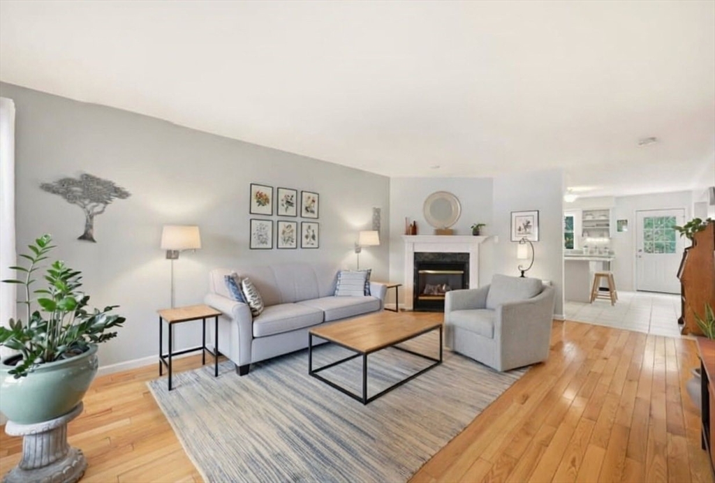175 Leonard Street, Unit 2 Raynham, MA 02767 - Photo 2 of 27 a living room with furniture a fireplace and potted plants with wooden floor