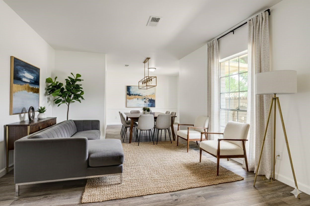 14035 Myrtlea Drive Houston, TX 77079 - Photo 16 of 38 This is a virtual rendering of the living room showing an option for furniture arrangement.