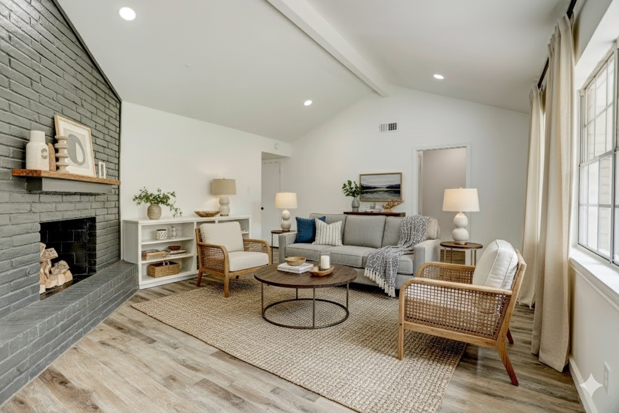 14035 Myrtlea Drive Houston, TX 77079 - Photo 18 of 38 This is a virtual rendering of the living room showing an option for furniture arrangement.