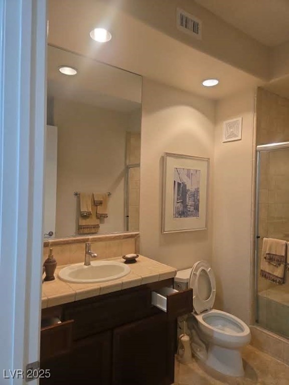 20 Via Mantova, Unit 202 Henderson, NV 89011 - Photo 19 of 60 Full bathroom featuring vanity, a stall shower, and recessed lighting
