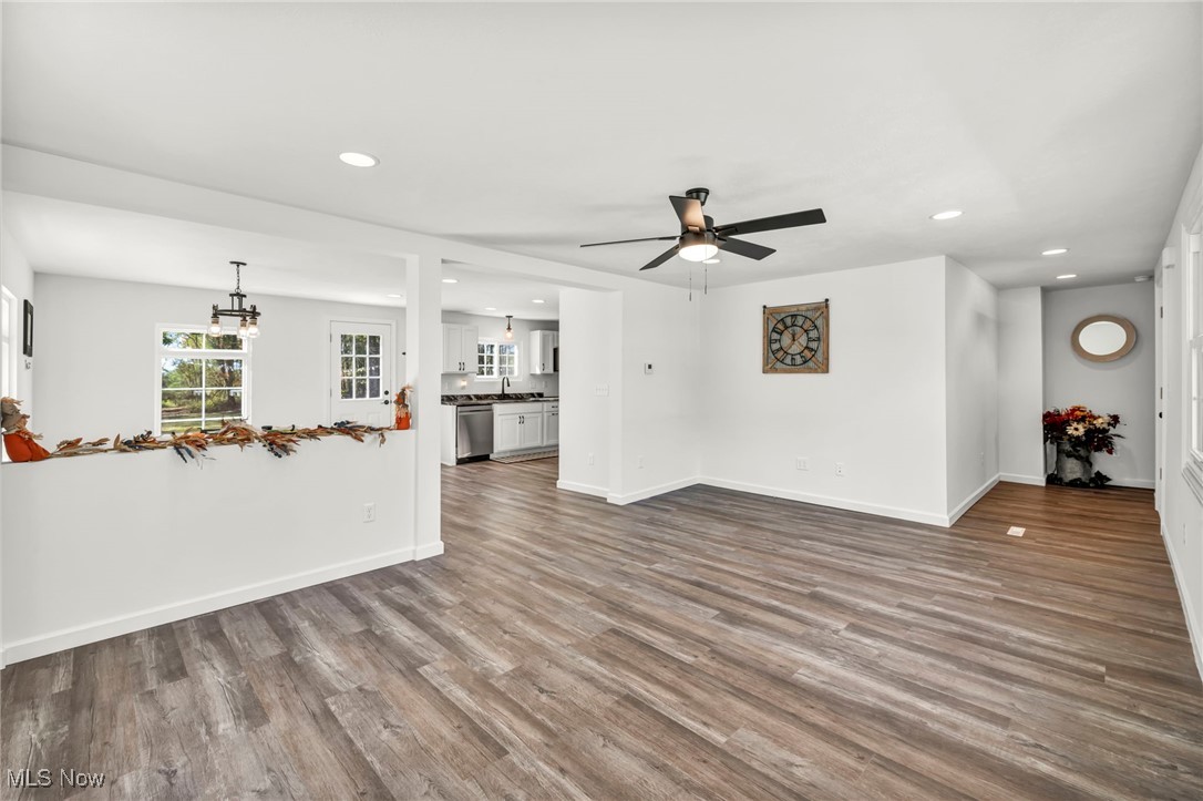 43575 Cream Ridge Road Lisbon, OH 44432 - Photo 7 of 50 Unfurnished living room with recessed lighting, wood finished floors, and ceiling fan