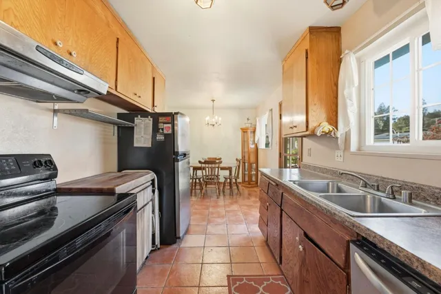 a kitchen with a sink and a stove top oven