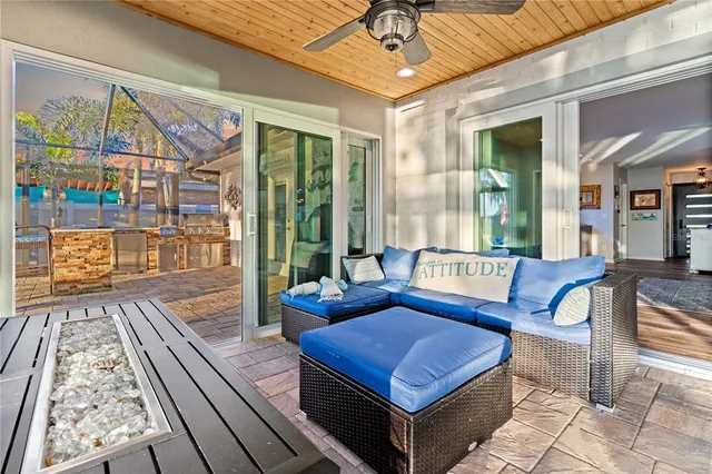 a building outdoor space with patio furniture