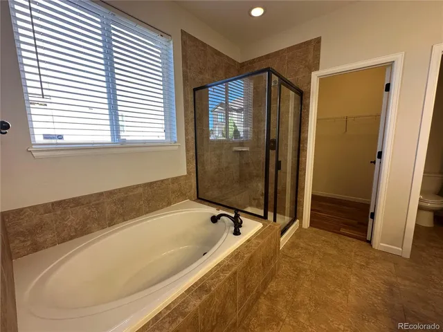 a bathroom with a bathtub and a shower