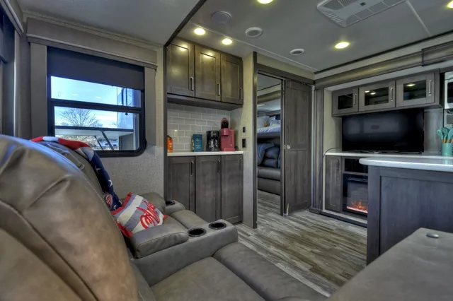 a projector room with a couch