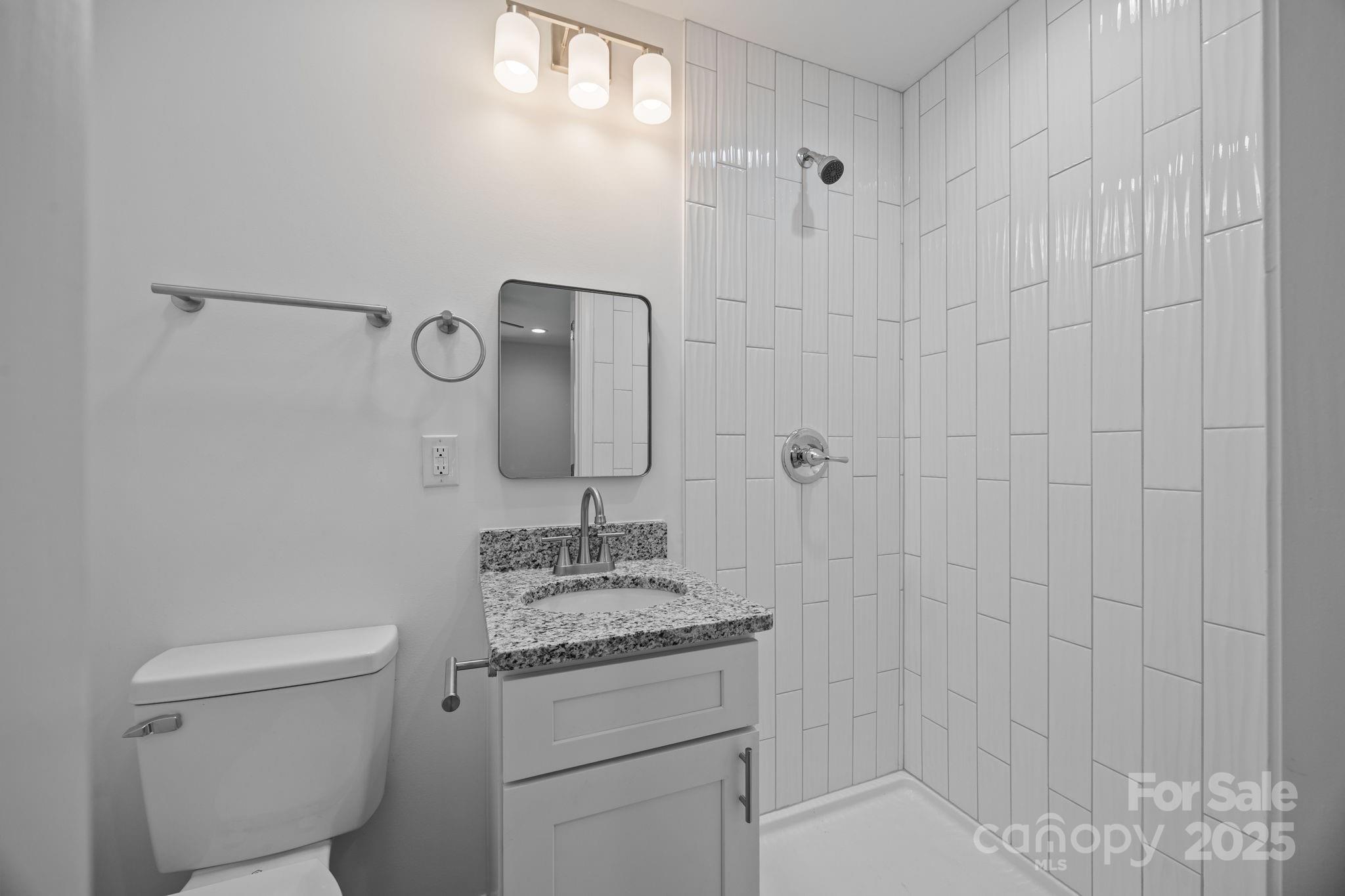 409 Shaver Street Salisbury, NC 28144 - Photo 27 of 39 a bathroom with a granite countertop sink a toilet and shower