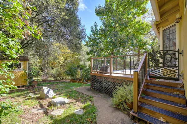a view of outdoor space with trees all around
