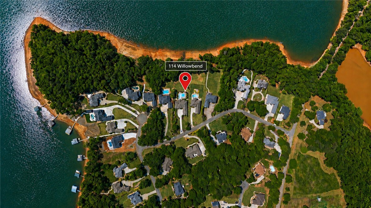 114 Willowbend Drive Anderson, SC 29621 - Photo 48 of 50 An aerial perspective reveals a vibrant community nestled along the tranquil waters.