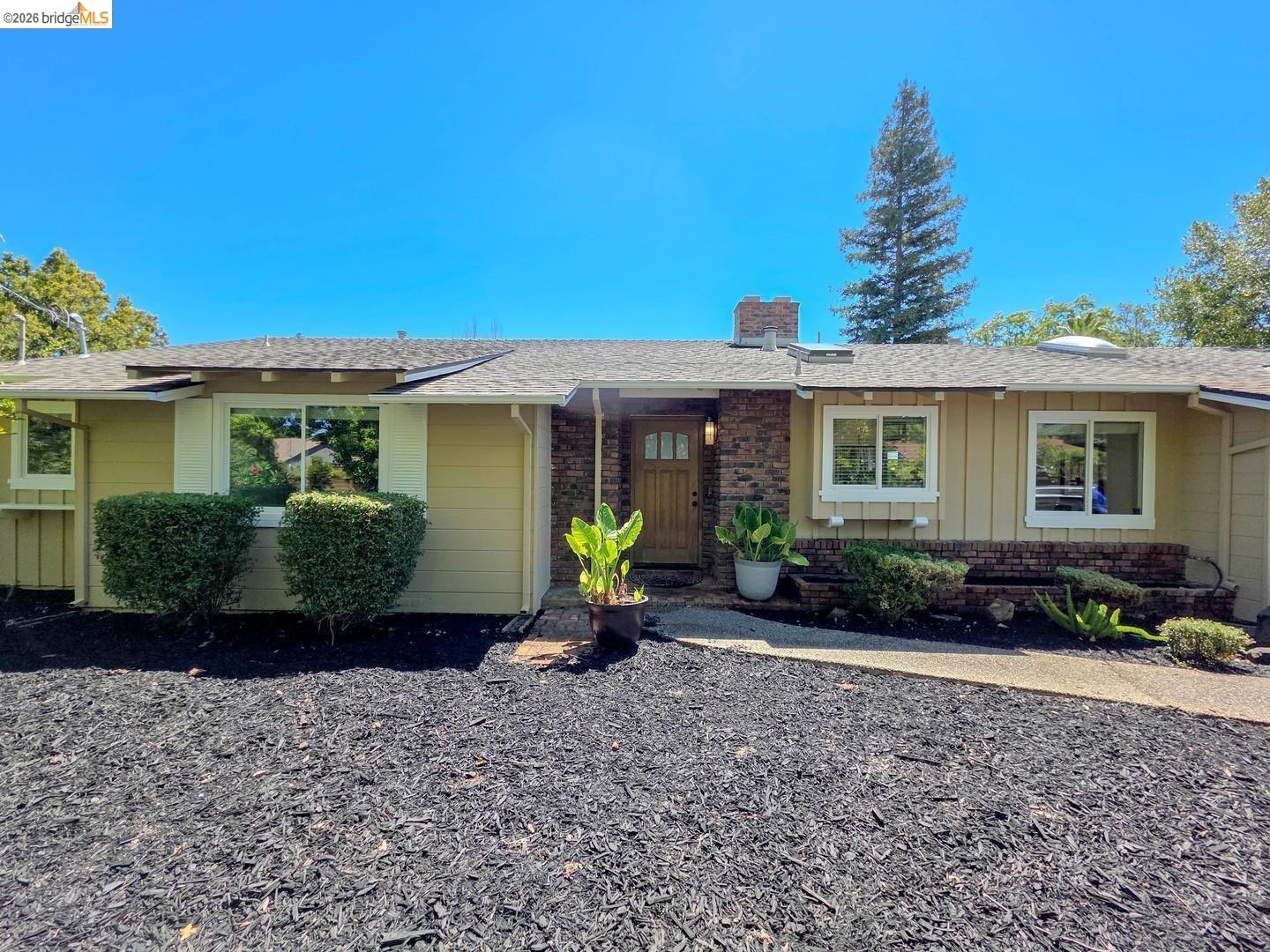 965 Springer Road Los Altos, CA 94024 - Photo 30 of 31 Contemporary exterior with light-colored siding and a multi-pane wood-finish entry door