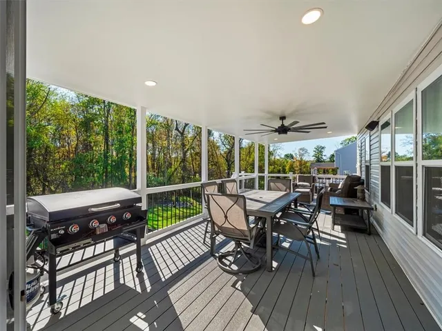 an outdoor view with patio