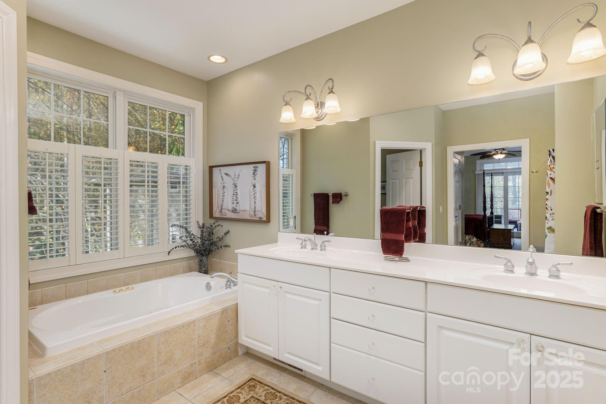 115 Chancery Court Flat Rock, NC 28731 - Photo 25 of 47 a bathroom with a tub a sink double vanity and a mirror
