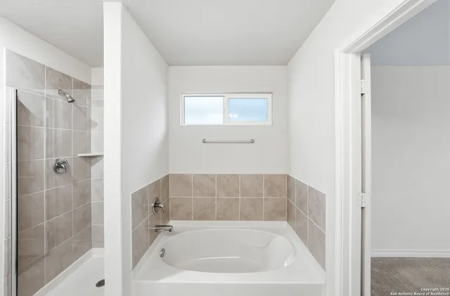 a bathroom with a bathtub