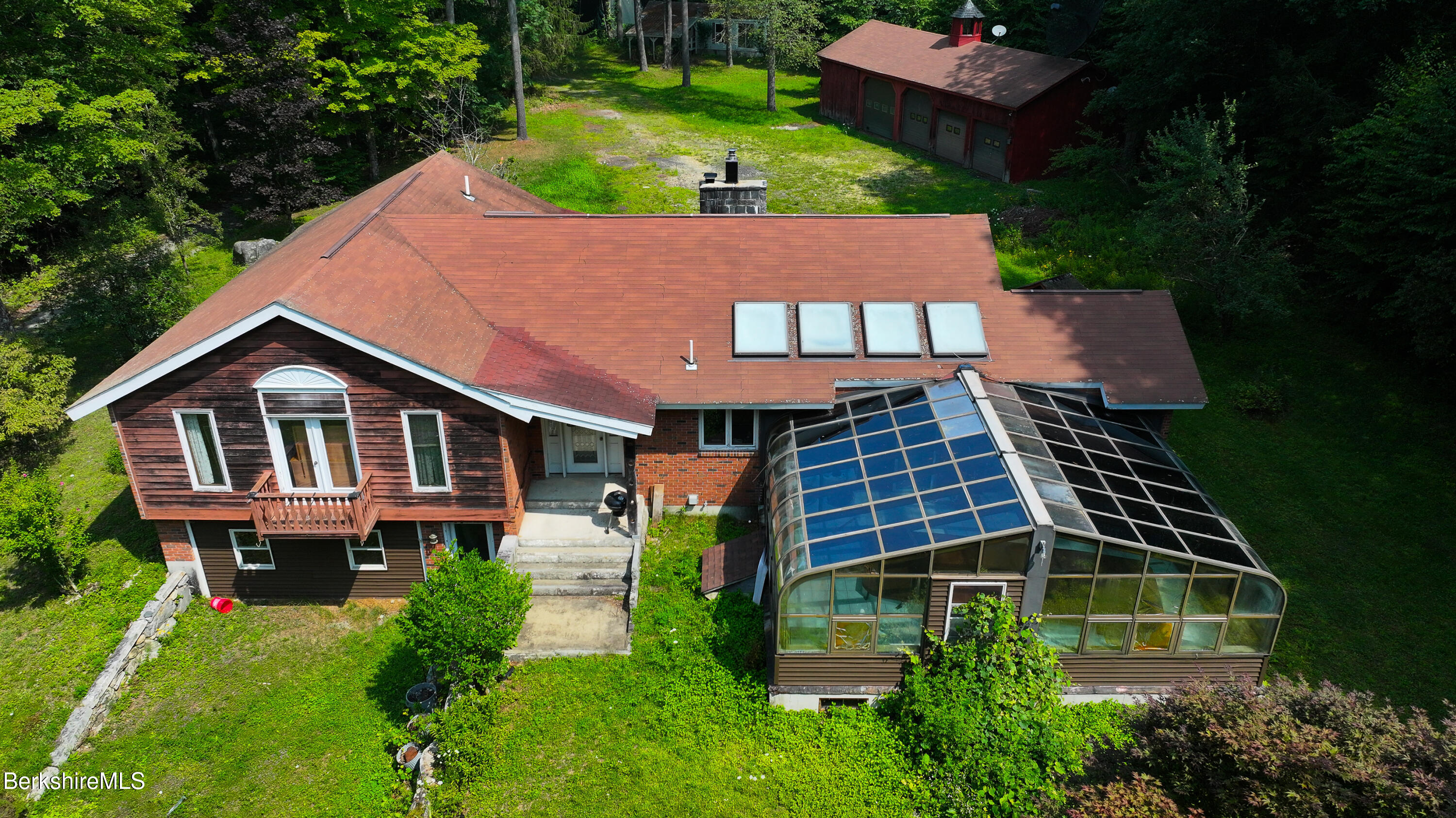 an aerial view of a house
