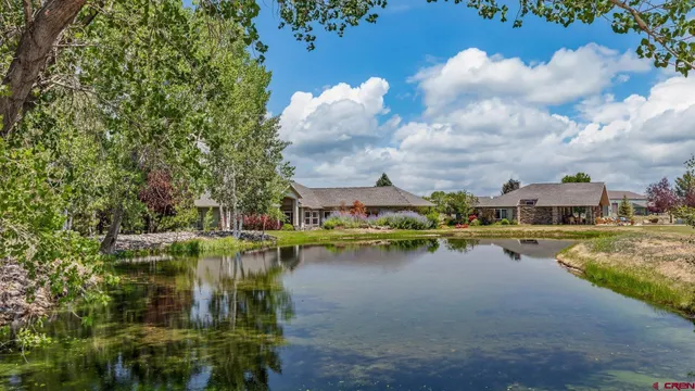 a view of a lake with houses