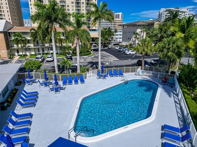 an outdoor space with seating